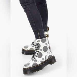Dr Martens Jadon White Polka Dot Leather Platform Boots